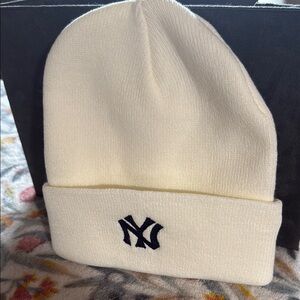 Madhappy NY Yankees Cream Beanie with NY Logo